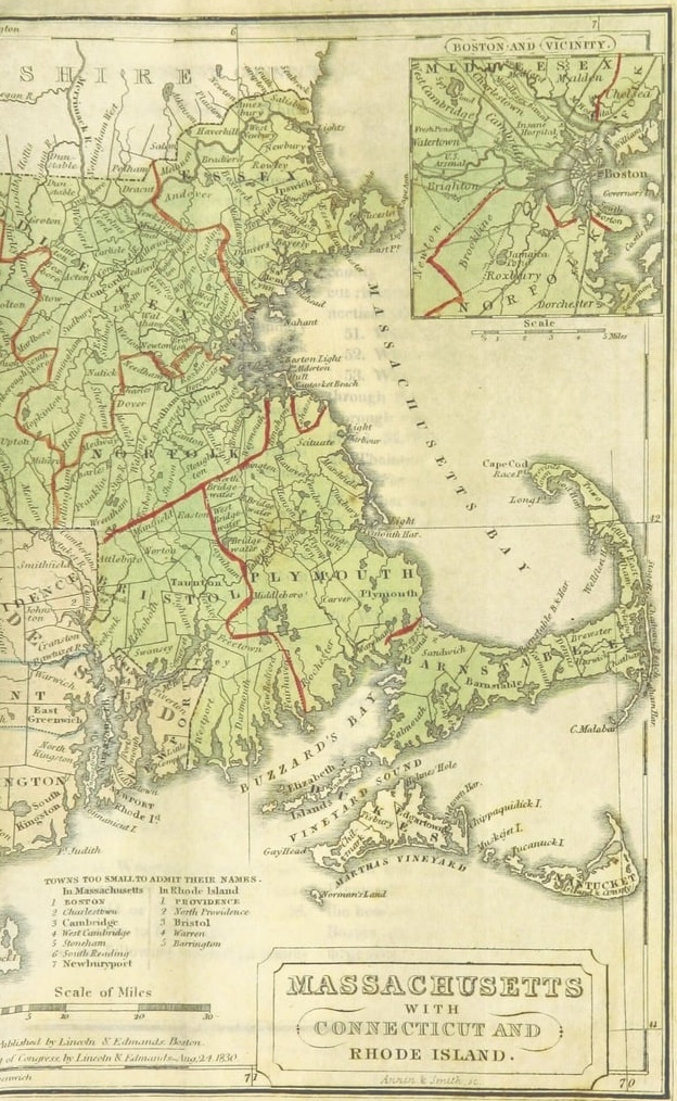 A vintage map of Greater Boston and the surrounding areas